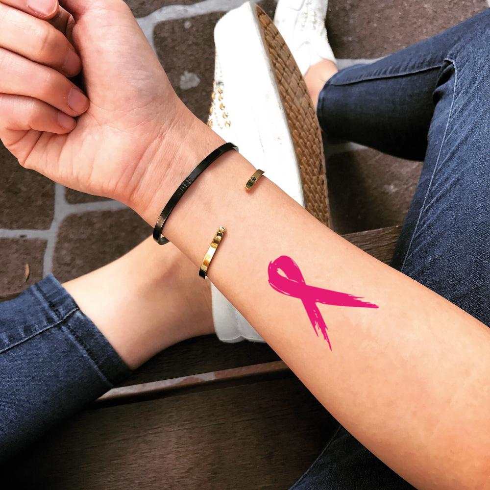 Breast Cancer Ribbon Temporary Tattoo Sticker - OhMyTat